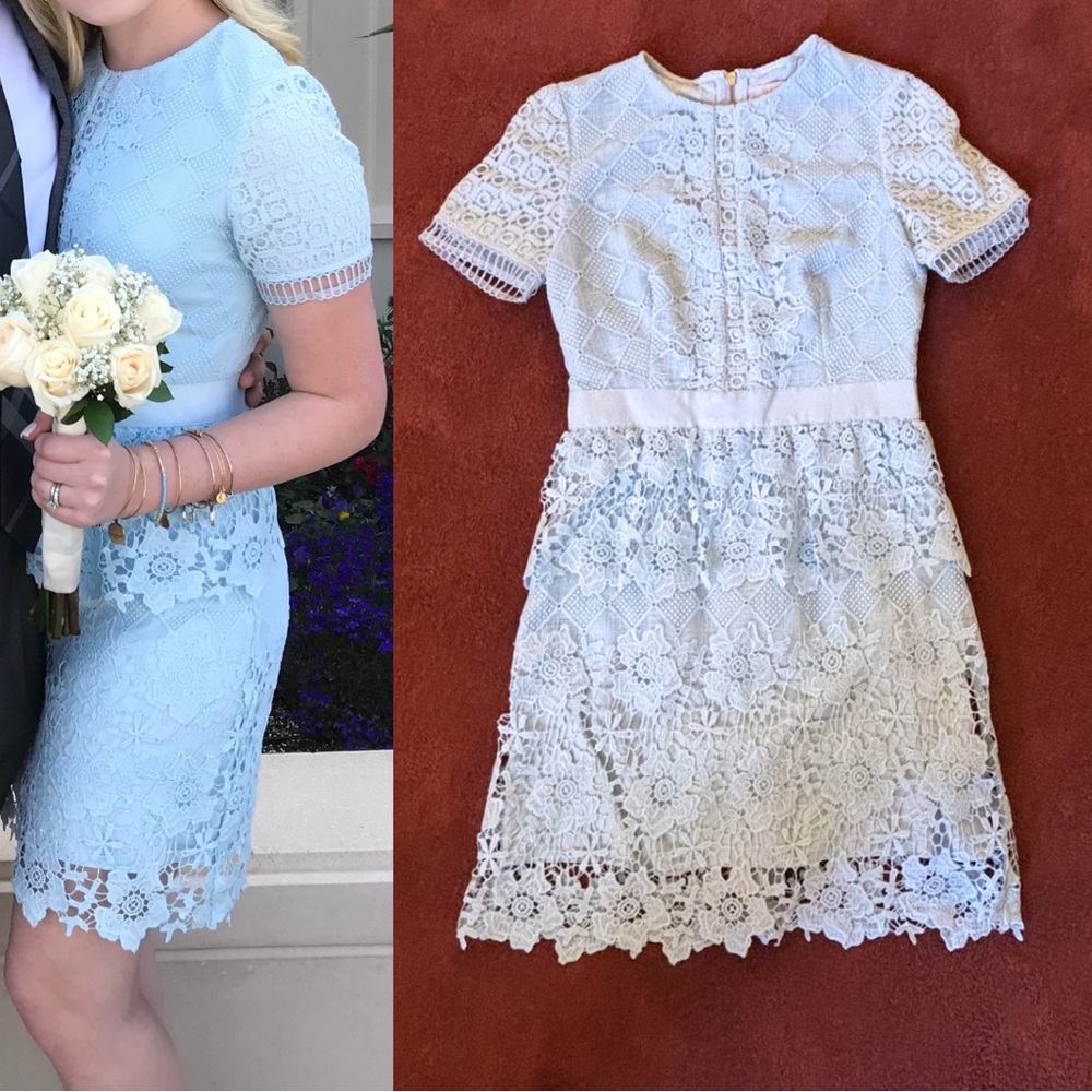 Ted Baker Light Blue Lace Peplum Short Dress